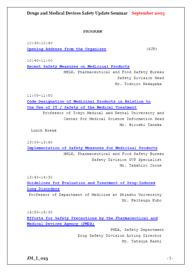 Drugs and Medical Devices Safety Update Seminar 2005 (Single User License)